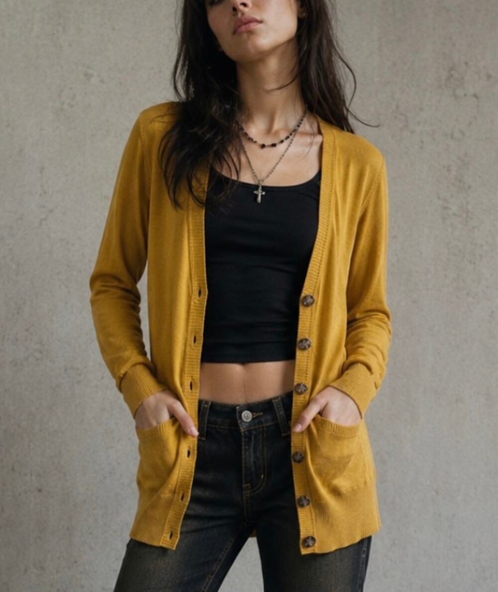 Vintage Mossimo Supply Mustard Yellow Button up Cardigan sweater Y2K grunge M